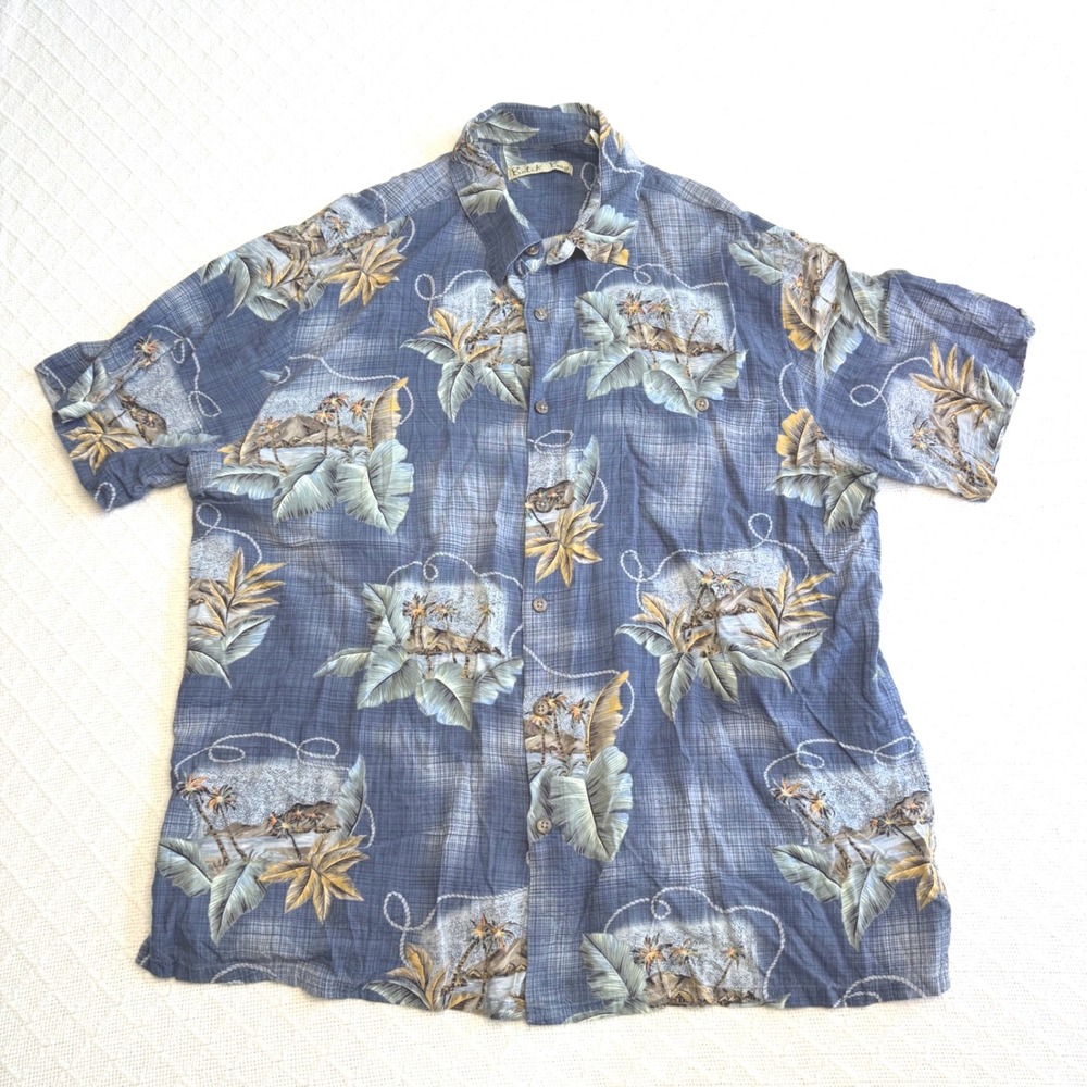 AS IS: Batik Bay Mens XL Tropical Island Palm Tree Rayon Short Slv Button Shirt
